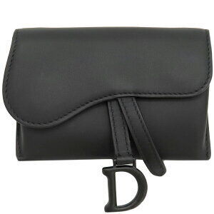 Christian Dior Saddle Chain Wallet Black Leather Matte shoulder pouch